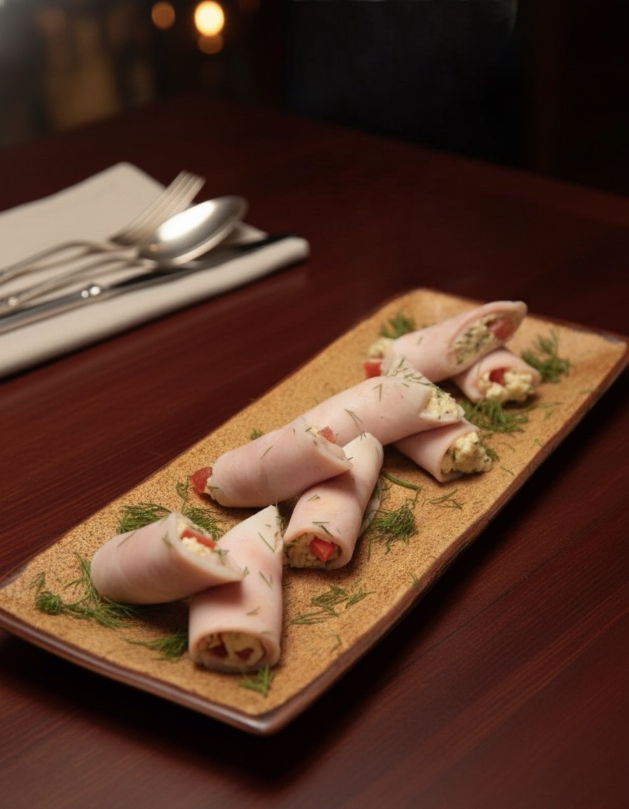 Рулетики из ветчины с сыром